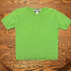 Bright Green Short-Sleeve Cable Knit Sweater